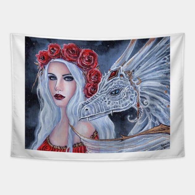 The guardian princess and dragon art by Renee Lavoie Tapestry by ReneeLLavoie