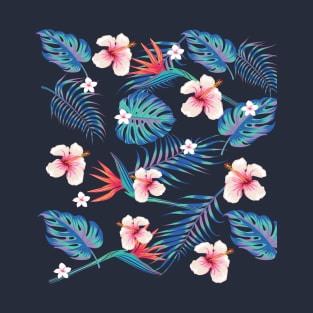 Hibiscus and Tropical Leaves Design T-Shirt