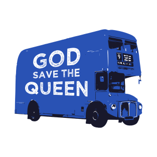 God save the Queen design on a blue London bus T-Shirt