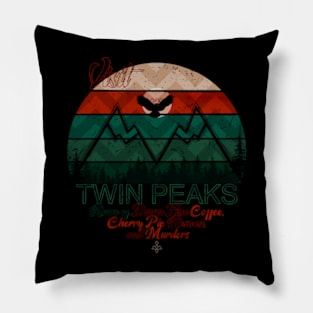 Visit Twin Peaks, Home of Damn Fine Coffee, Cherry Pie Heaven and Murders, Horror movies fan, Horror Tshirt, Halloween Sweatshirt, Bloody Floor, Black and white sticker Pillow