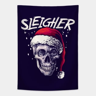 Sleigher // Funny Horror Skull with Santa Claus Hat Tapestry