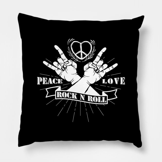 'Peace Love and Rock n Roll' Cool Rock n Roll Sixties Gift Pillow by ourwackyhome
