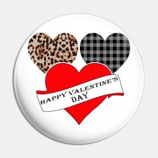 Women's Striped Plaid Printed Heart Valentine's Day Pin