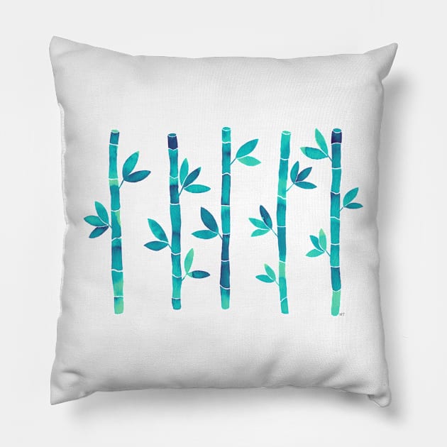 Watercolor Bamboo Pattern - Neon Blue Pillow by monitdesign