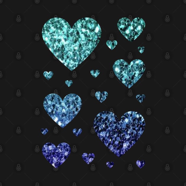 Teal and Dark Blue Ombre Faux Glitter Hearts by Felicity-K