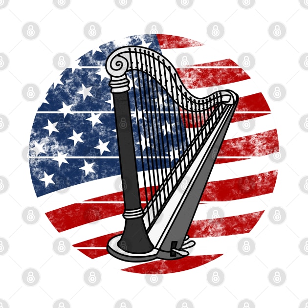 Harp USA Flag Harpist String Musician 4th July by doodlerob