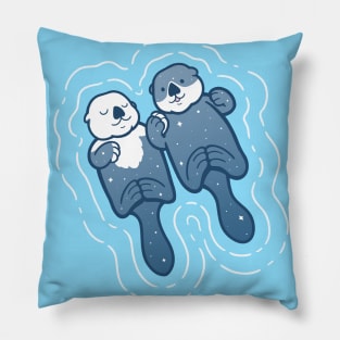 Sea Otters Holding Hands Pillow