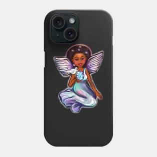 Angel with dove love joy and peace iii - Black angel of peace ! With glow, Afro hair, green eyes, Cherry pink lips and dark brown skin. Hair love ! Phone Case