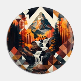 Autumn Geometric Mountain Waterfall Pin