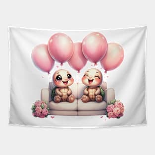 Valentine Turtle Couple Sitting Sofa Tapestry