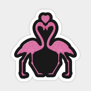 Pink Faux Glitter Flamingo With A Heart Magnet