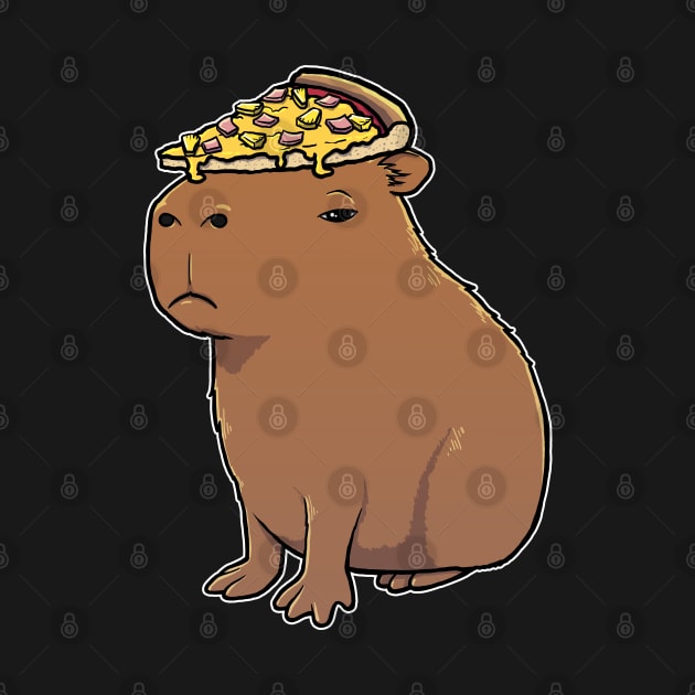 Capybara with a Hawaiian Pizza on its head by capydays