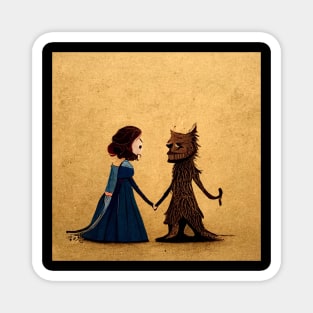 Simple, stylized woman dancing with a beast. Magnet