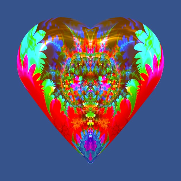 Red Blue Green Funky Fractal Heart by SeaChangeDesign