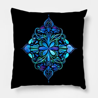 Deep Ocean Art Nouveau Watercolor Doodle Pillow