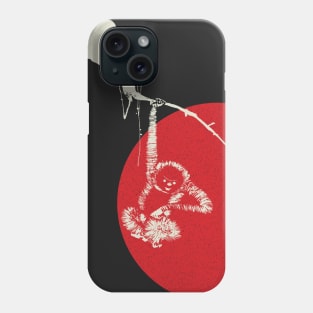 Tachibana Morikuni Ancient Japanese Monkey Hanging From A Branch with Red Distressed Sun Phone Case