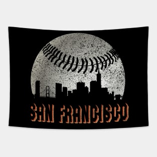 Vintage San Francisco Downtown Skyline Baseball For Game Day Tapestry