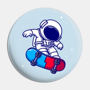 Astronaut Playing Skateboard In Space Cartoon Pin