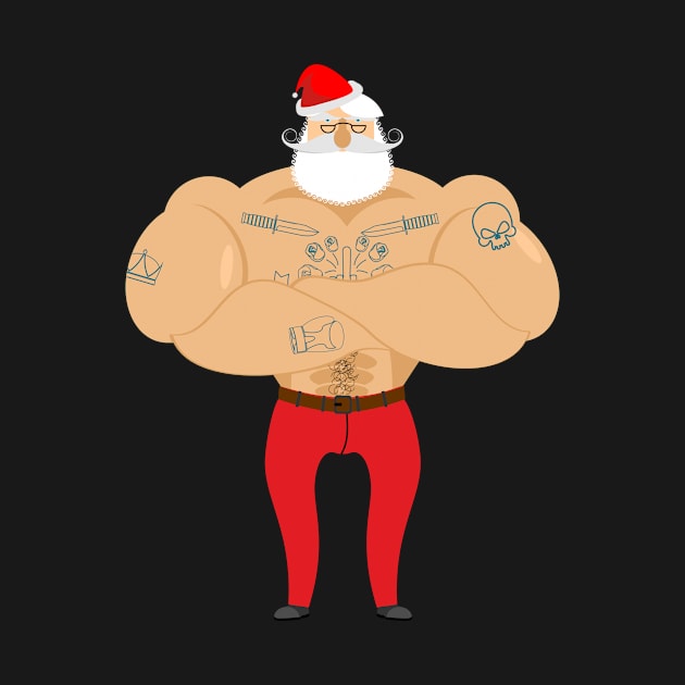 Funny Muscular Santa Claus With Tattoos Cartoon Merry Christmas Gift by GBDesigner