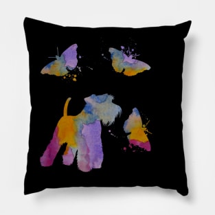Schnauzer Dog, Colorful, Butterfly Art Pillow