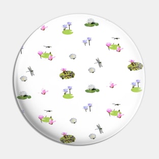 Lotus Flowers and Dragonflies Summer Pattern Pin