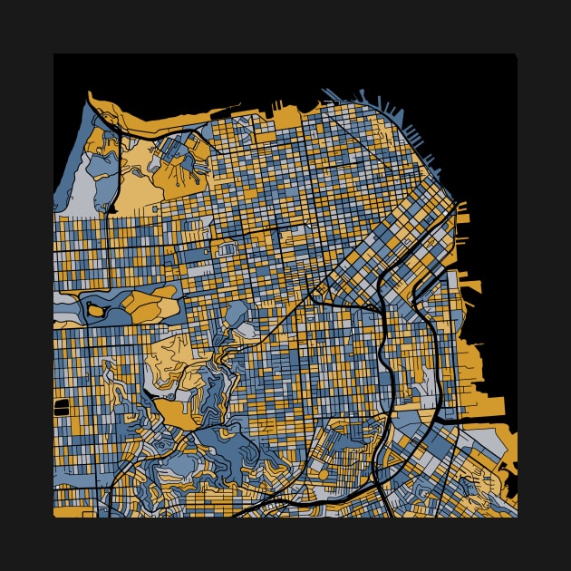 San Francisco Map Pattern in Blue & Gold by PatternMaps