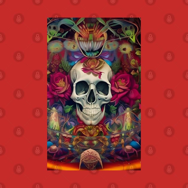 Trippy psychedelic art skull and roses by ZiolaRosa