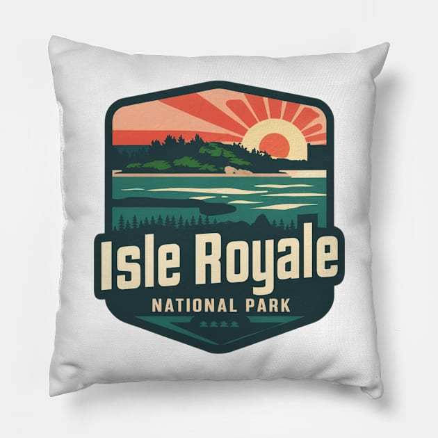 Retro Isle Royale National Park Pillow by Perspektiva