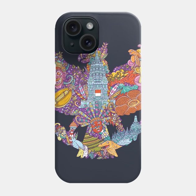 colorful illustration doodle of indonesia with garuda pancasila shape Phone Case by ginanperdana