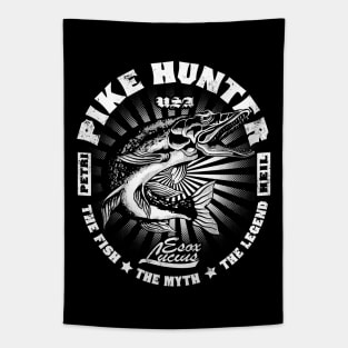 Pike Hunter USA Fishing Vintage Logo Design Tapestry