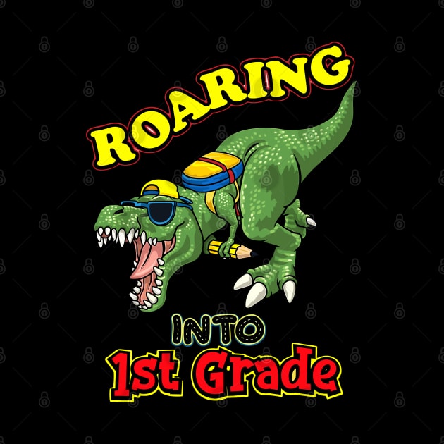 Kids Dinosaur Graduation T-Shirt Design, Roaring Into 1st Grade , School  Cute Dino by David white