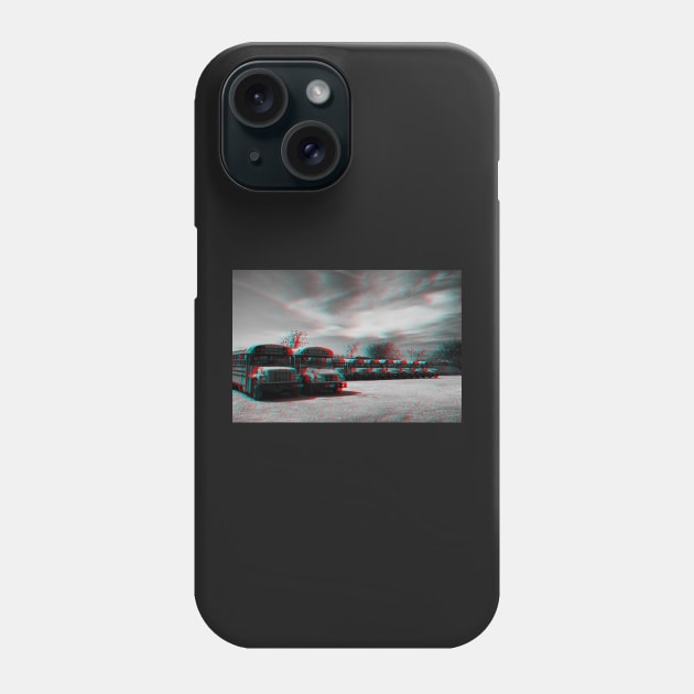 Anaglyph image of School buses waiting in a parking lot in Brooklyn, New York City Phone Case by Reinvention