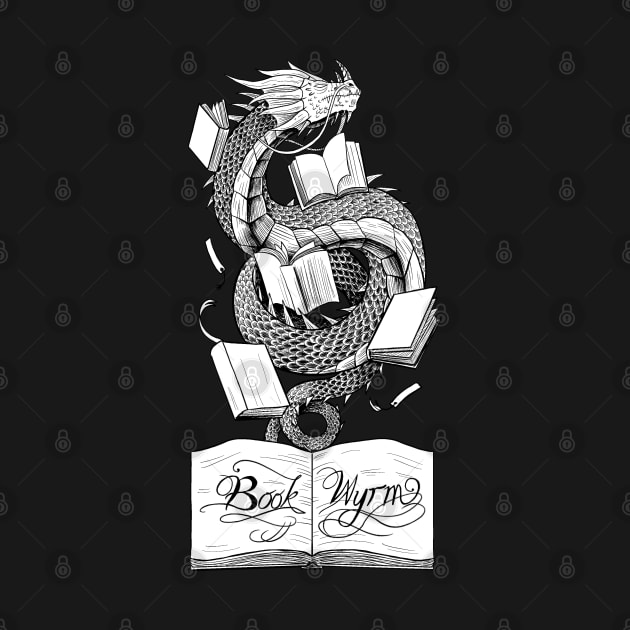 Book Wyrm (achromatic) by el_graphinx