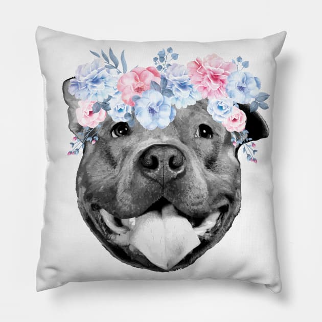 Pitbull Flowers Pillow by PrettyPittieShop