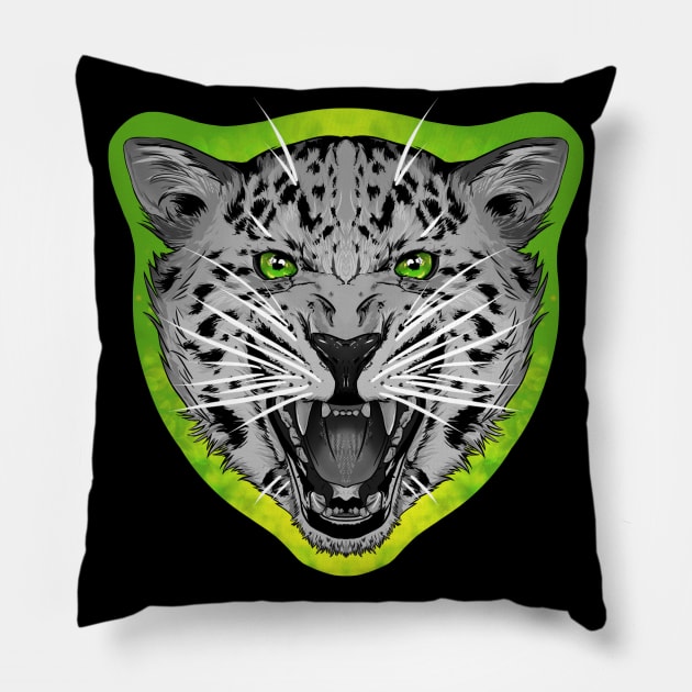illustrated Jaguar PRIDE series eye colour trim, grey scale animal Pillow by illustratelaw