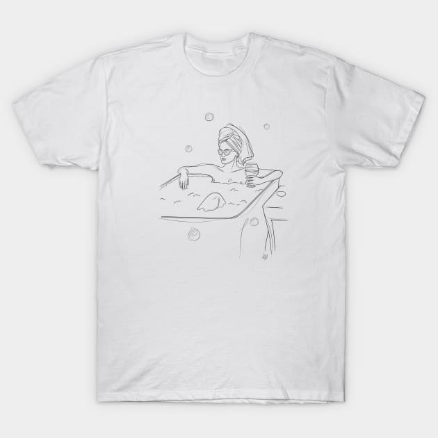 Woman in a Bathtub - Line Art Women - T-Shirt | TeePublic