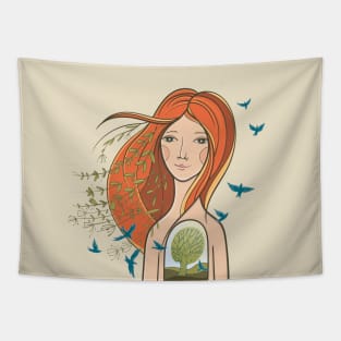 Tranquil Girl About Soul Harmony Inside Unity With nature Tapestry