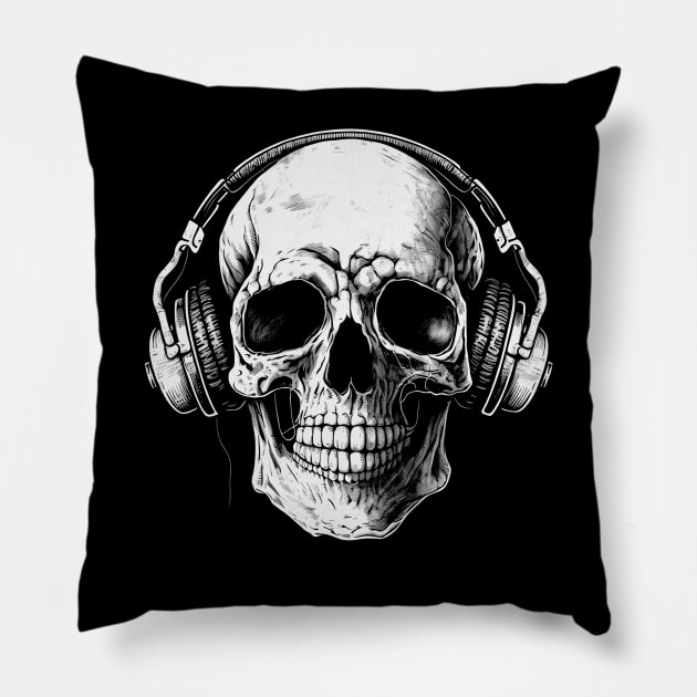 Skeleton listening to music Pillow by DesignedbyWizards