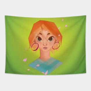 Cherry Blossom Girl Portrait (Square) Tapestry