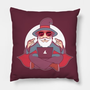 Funny Tech Wizard Cartoon Pillow