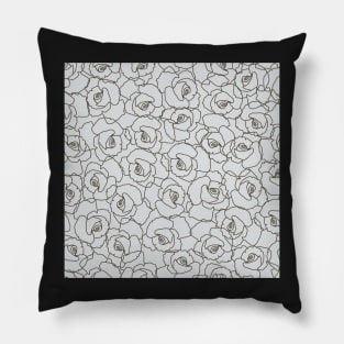 Bunch of roses in flowing linework  - soft camel and cream colour Pillow