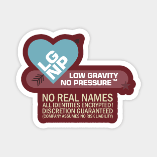 "Low gravity, No pressure" dating logo Magnet