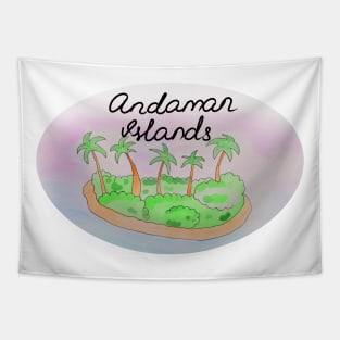 Andaman Islands watercolor Island travel, beach, sea and palm trees. Holidays and rest, summer and relaxation Tapestry