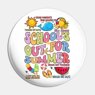 Last Day Of School Groovy School's Out For Summer Teacher Kid Pin