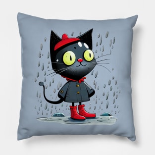 Black Cat Walksin the Rain Pillow