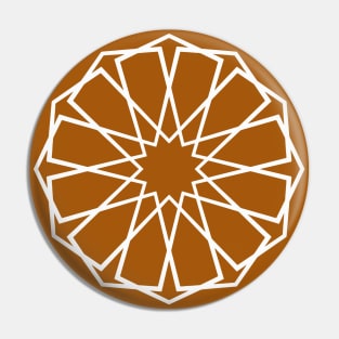 White Islamic Geometric Pattern Stars on Dark Orange Background Pin