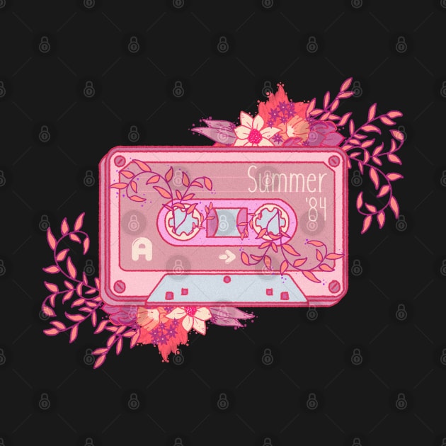 Vintage retro kawaii audio tape cassette sticker with flowers by astronauticarte