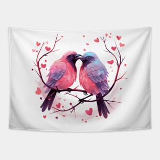 Valentine Kissing Crow Bird Couple Tapestry