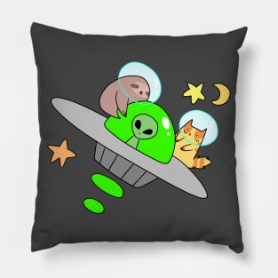 UFO Sloth and Tabby Cat Pillow