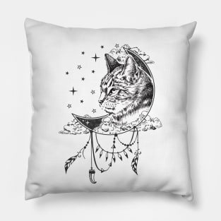 Boho Drawing Cat Face Illustrator Pillow